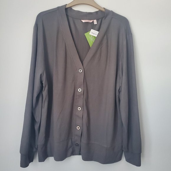 LA VIE EN ROSE Soft Knit Boyfriend Cardigan V Neck Sustainable Cozy Loungewear - Picture 2 of 8